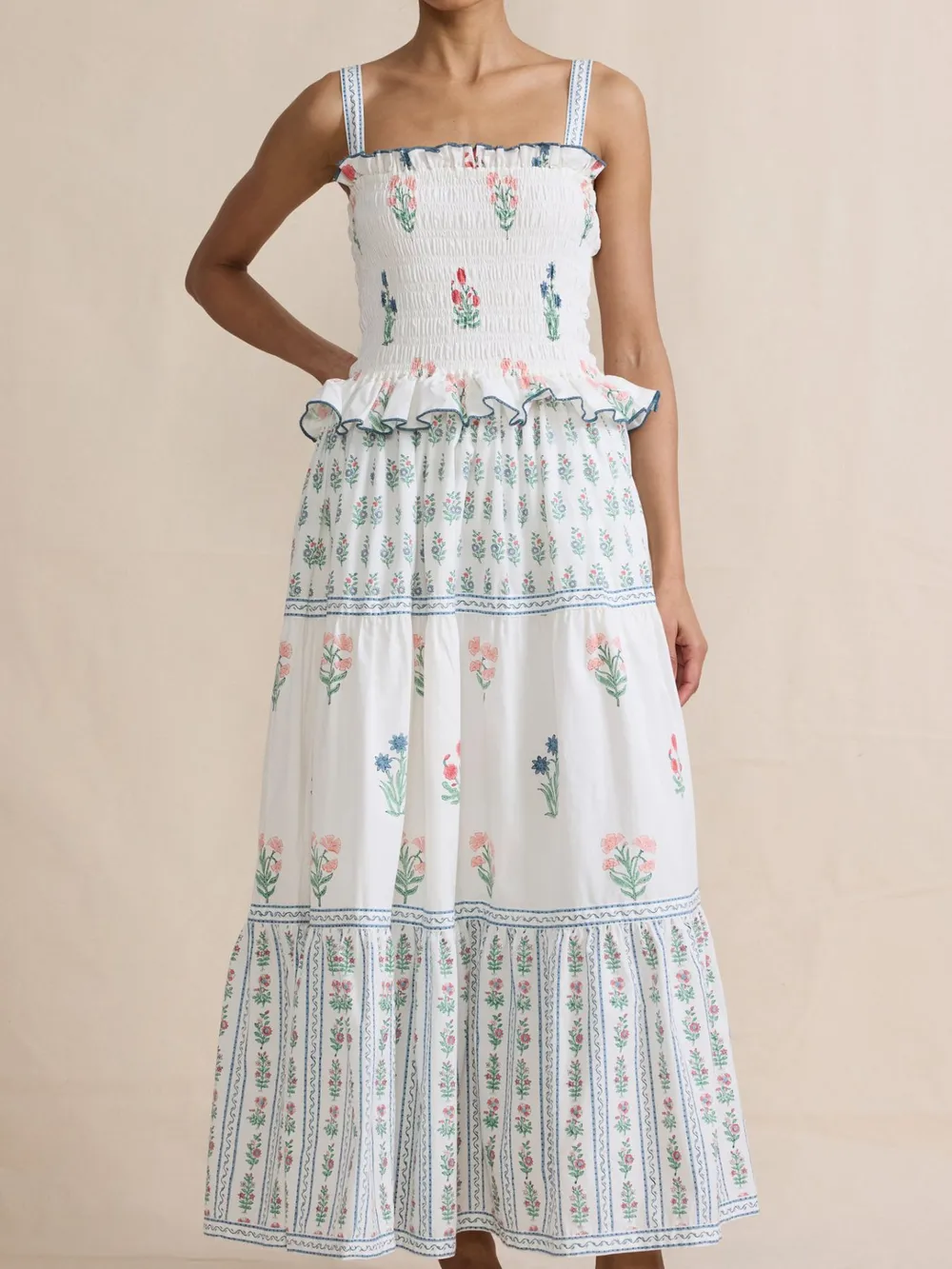 Smocked Ruffled Square Neck Maxi Dress, image 2