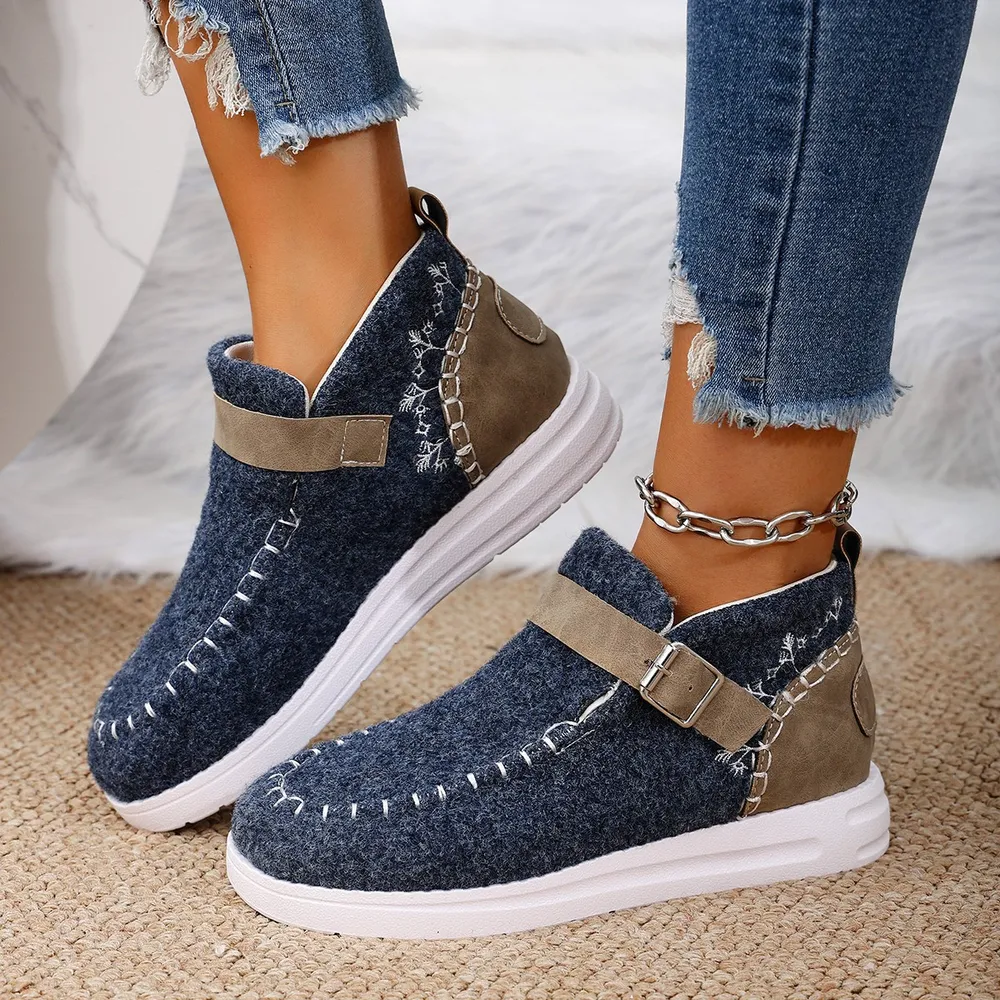 Contrast Round Toe Buckle Sneakers, image 8