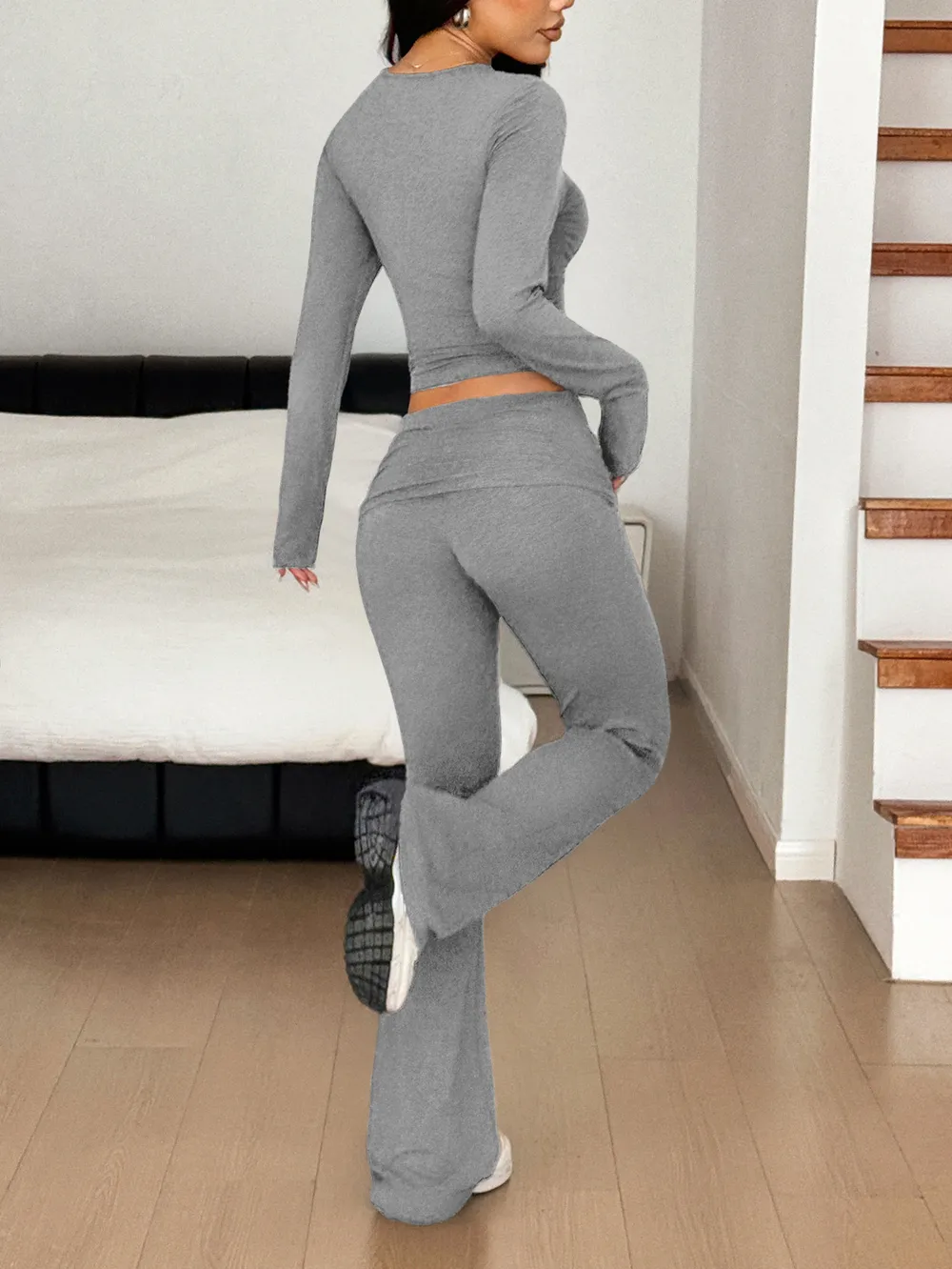 Long Sleeve Crop Top and Bootcut Pants Set, image 10