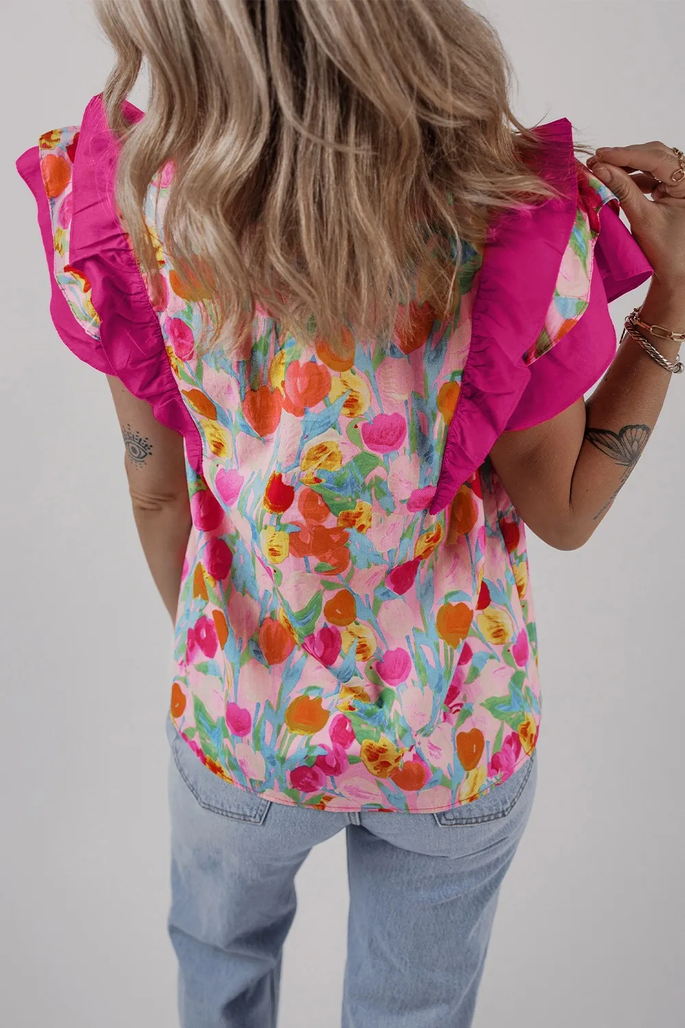Floral Ruffle Layered Sleeve Blouse, image 6