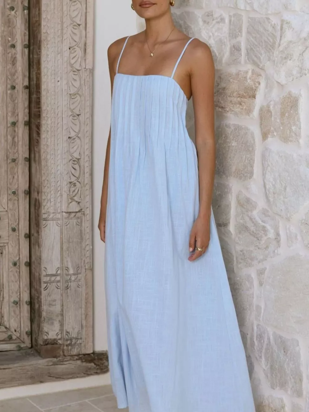 Pleated Bodice Midi Cami Dress, image 4