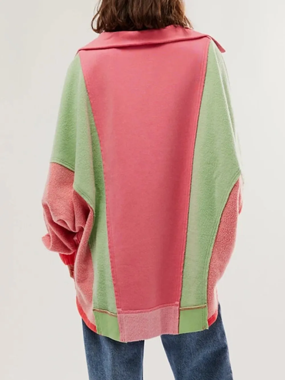 High-Low Exposed Seam Contrast Long Sleeve Sweatshirt, image 10