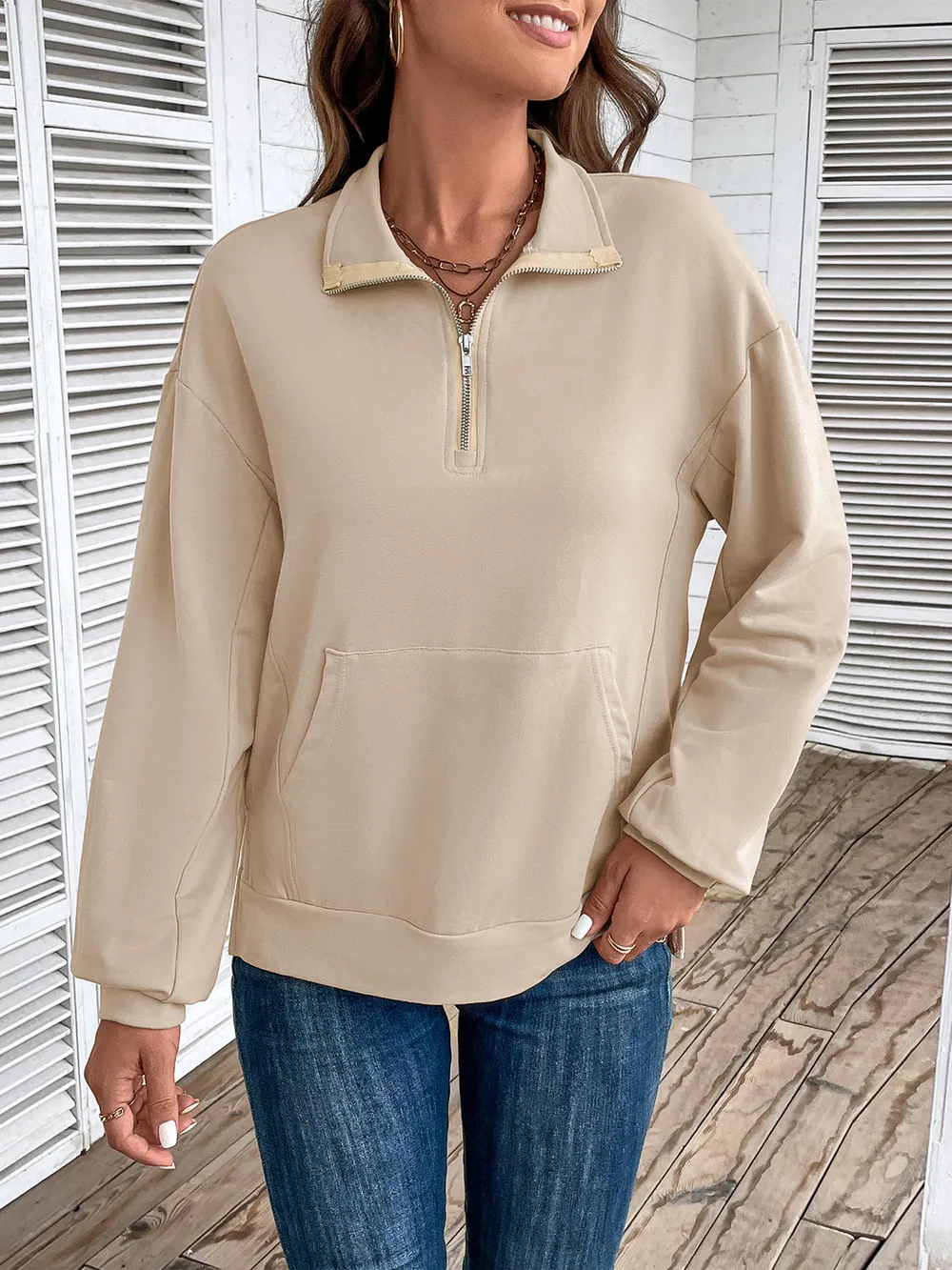 Half Zip Sweatshirt with Pocket