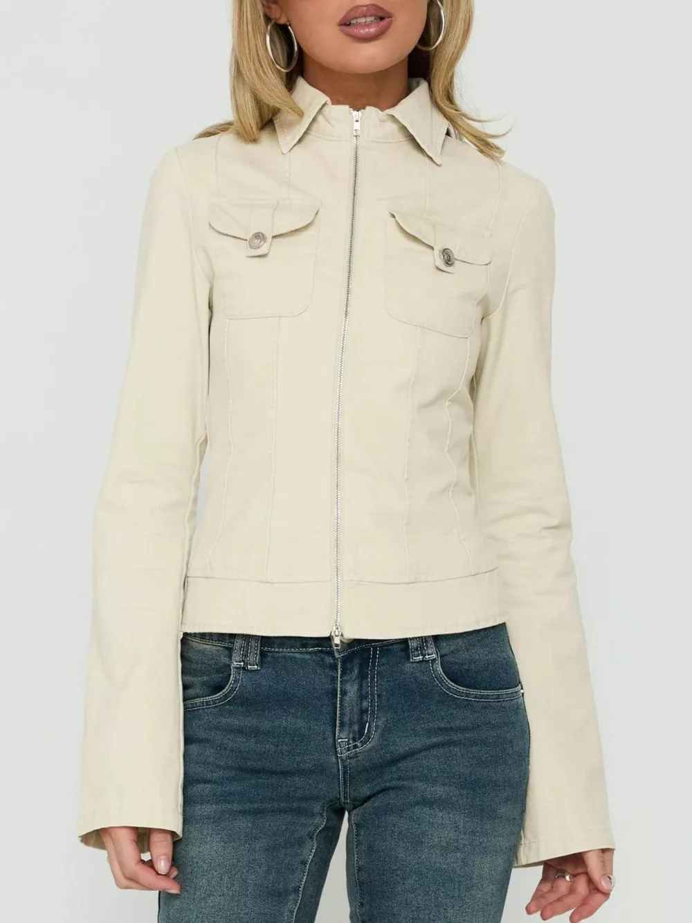 Slim-Fit Utility Zip-Up Cropped Jacket, image 8