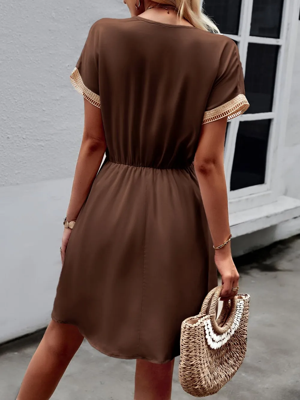 Contrast Trim V-Neck Short Sleeve Mini Dress, image 11