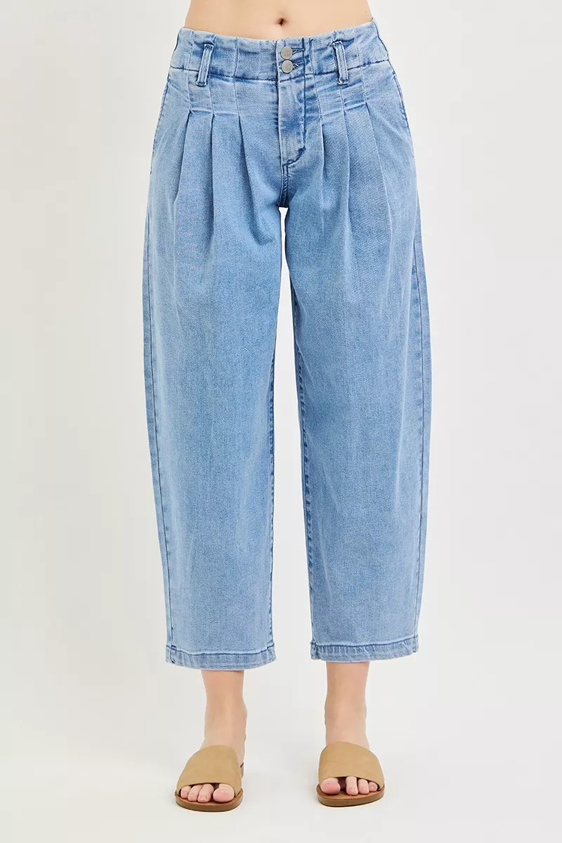 Slouchy Crop Barrel Pleated Jeans, image 3