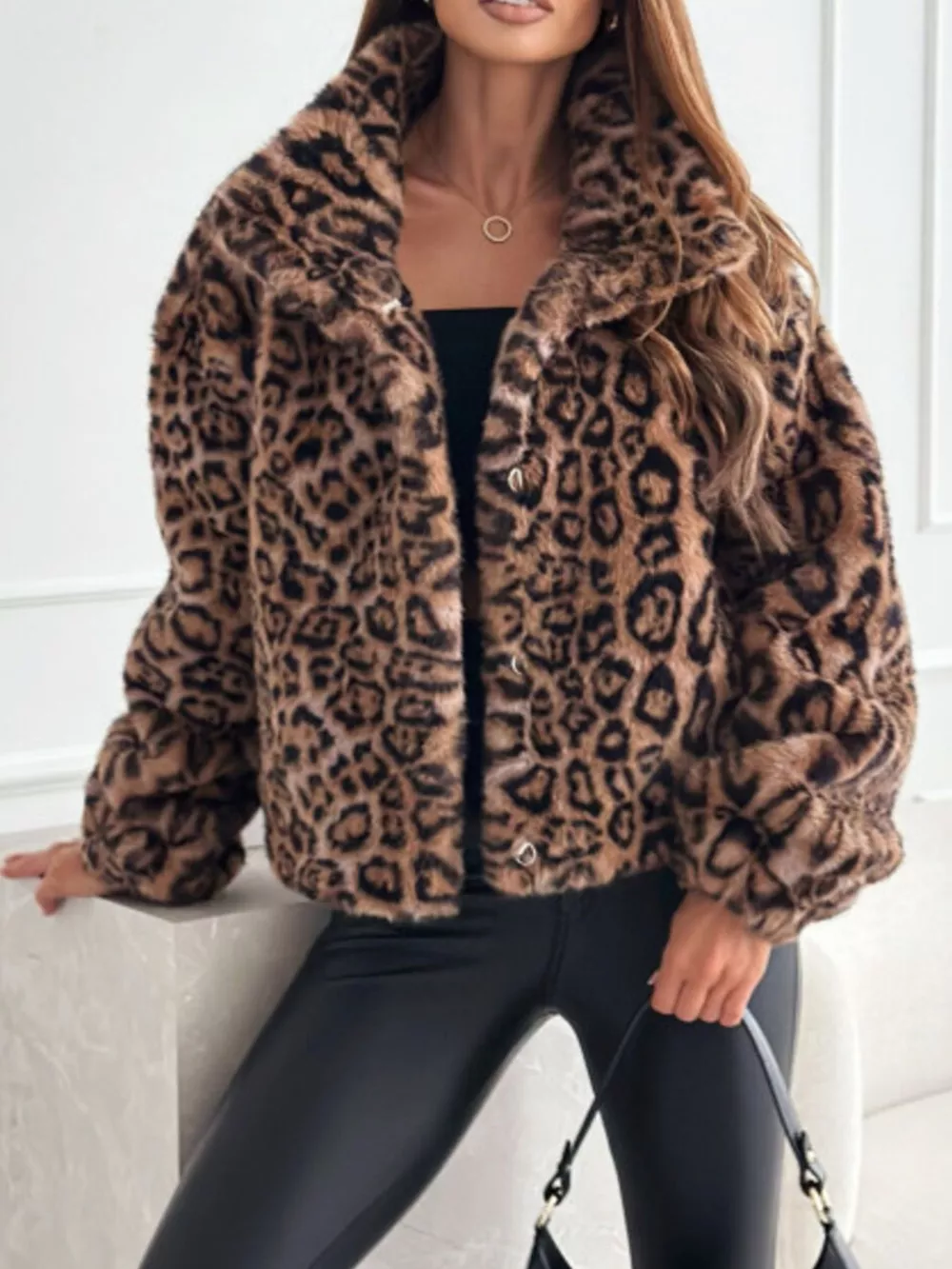 Leopard Faux Fur Cropped Jacket, image 2