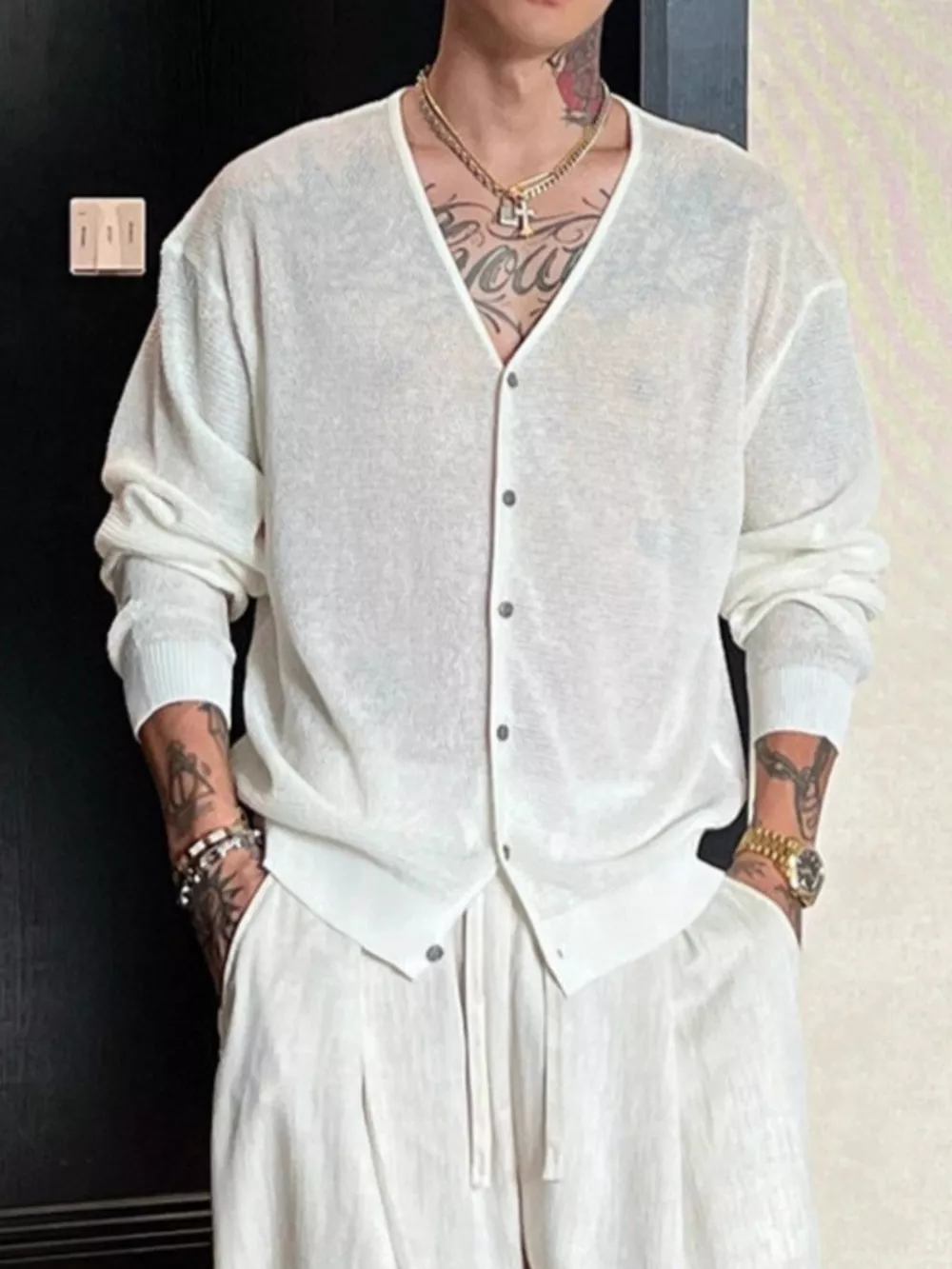 Men's Plus Size Lightweight V-Neck Knit Cardigan, image 5