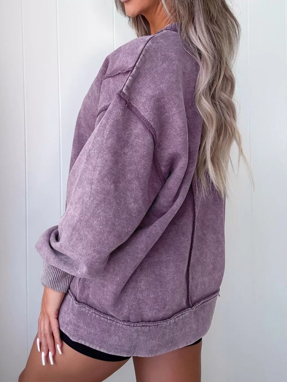 Wash Slit Round Neck Oversized Sweatshirt, image 3