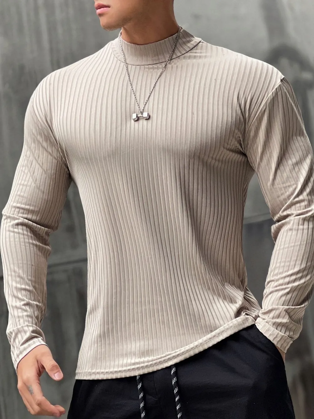 Men's Mock Neck Long Sleeve T-Shirt