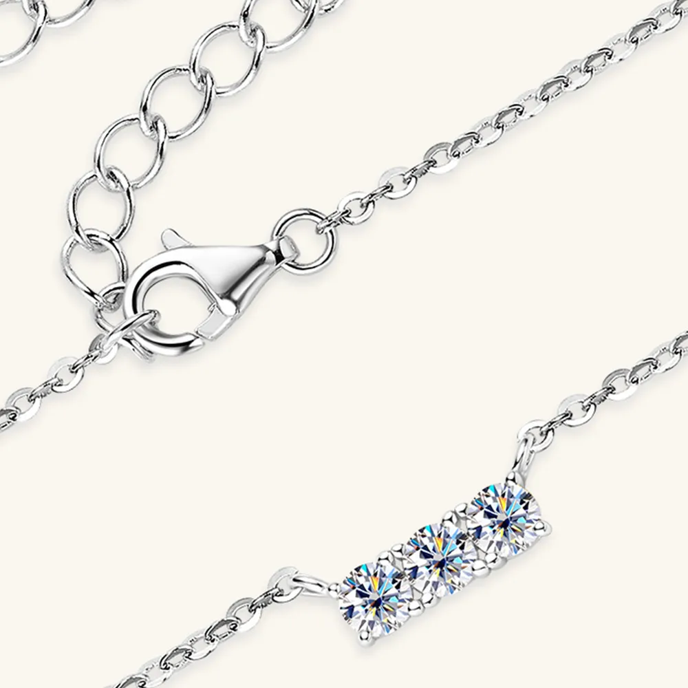 925 Sterling Silver Inlaid Moissanite Bar Necklace, image 8