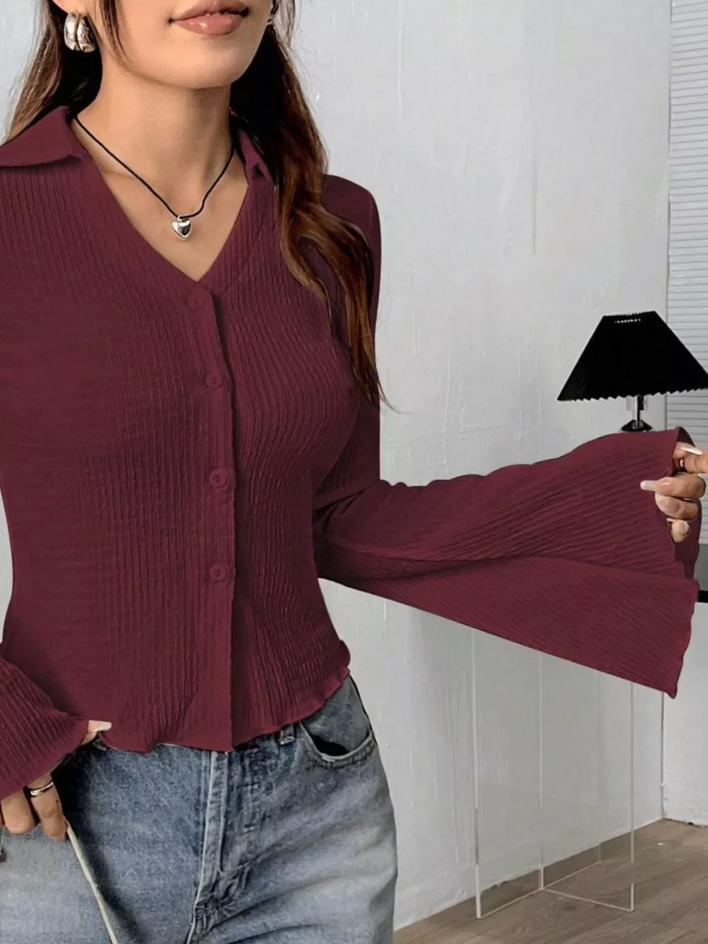Button Up Flare Sleeve Shirt, image 25