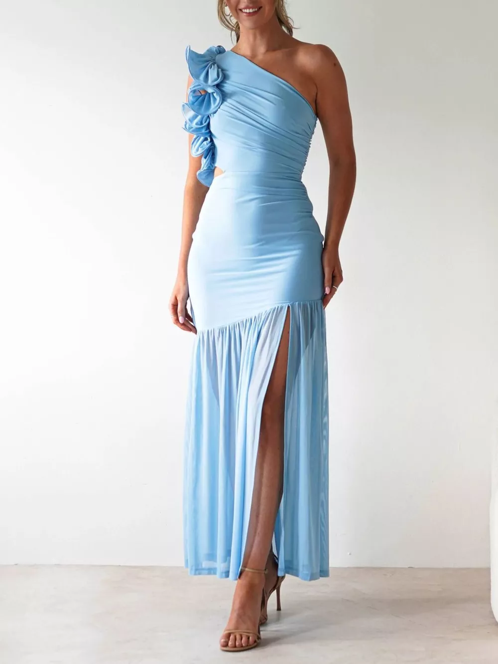 One-Shoulder Ruffle Trim Maxi Dress, image 20