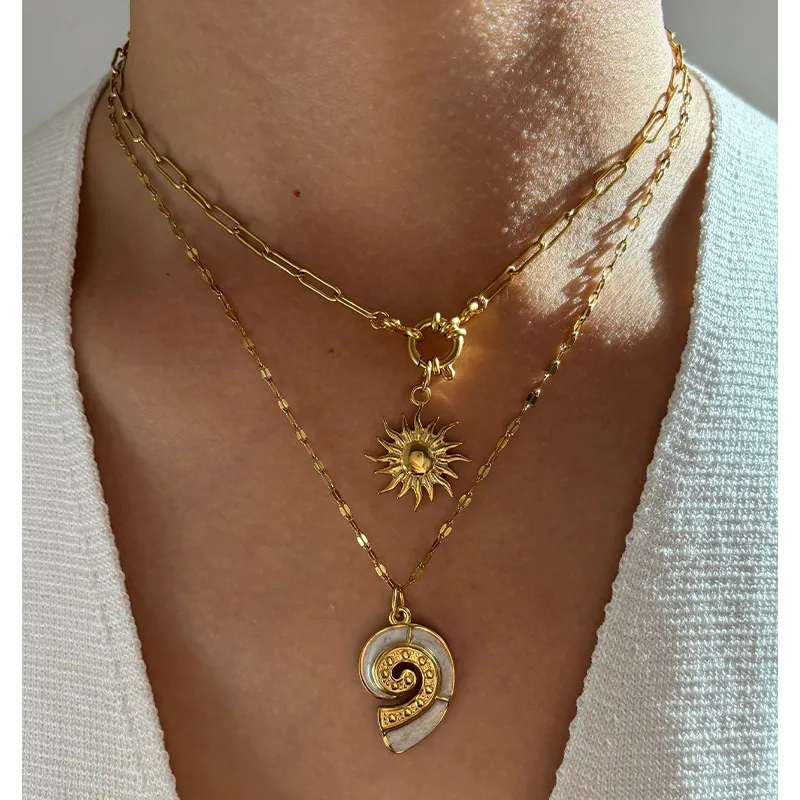 2-Piece 18K Gold-Plated Sun & Wave Pendant Necklace