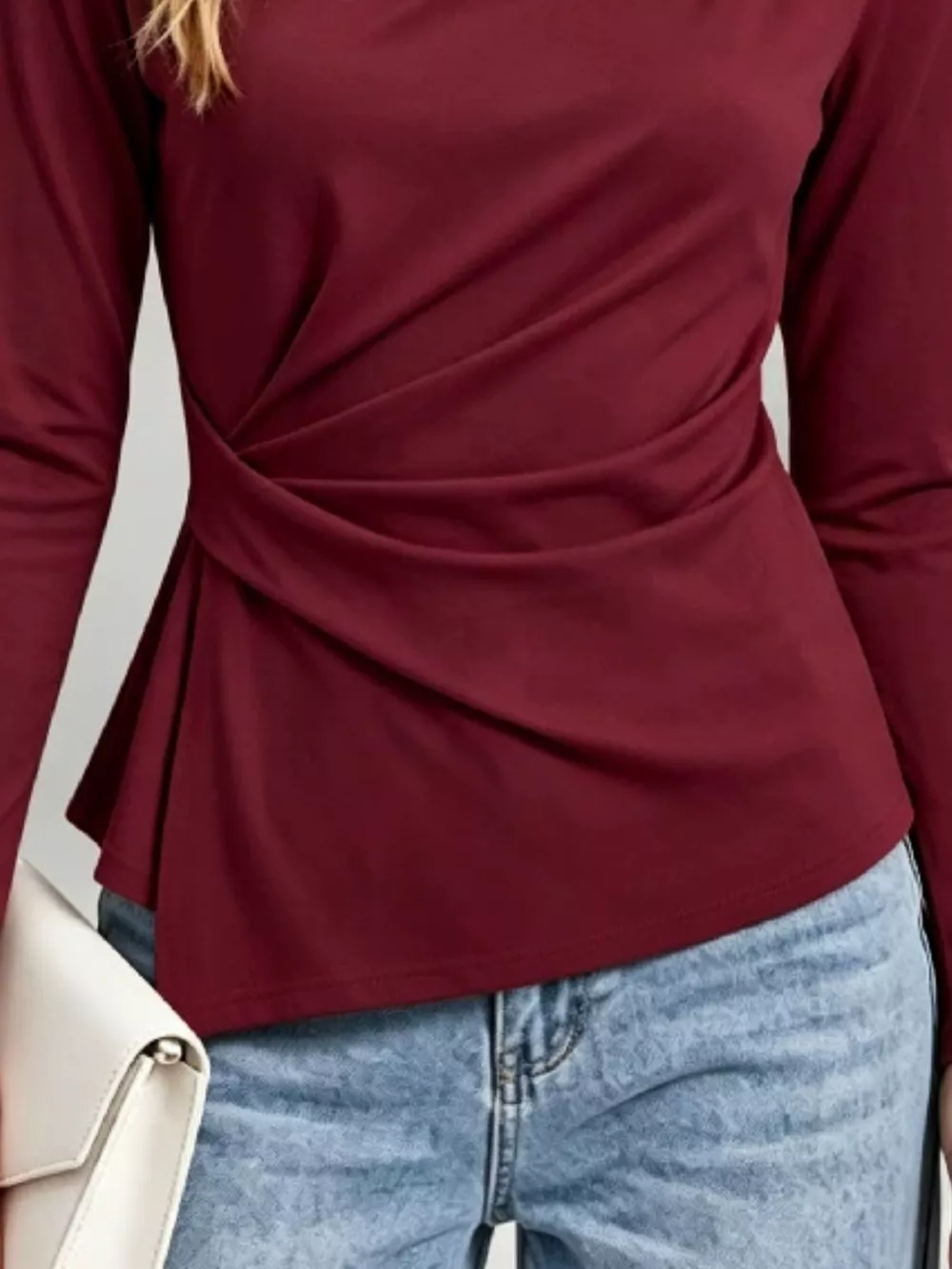 Ruched Waist Long Sleeve T-Shirt, image 6