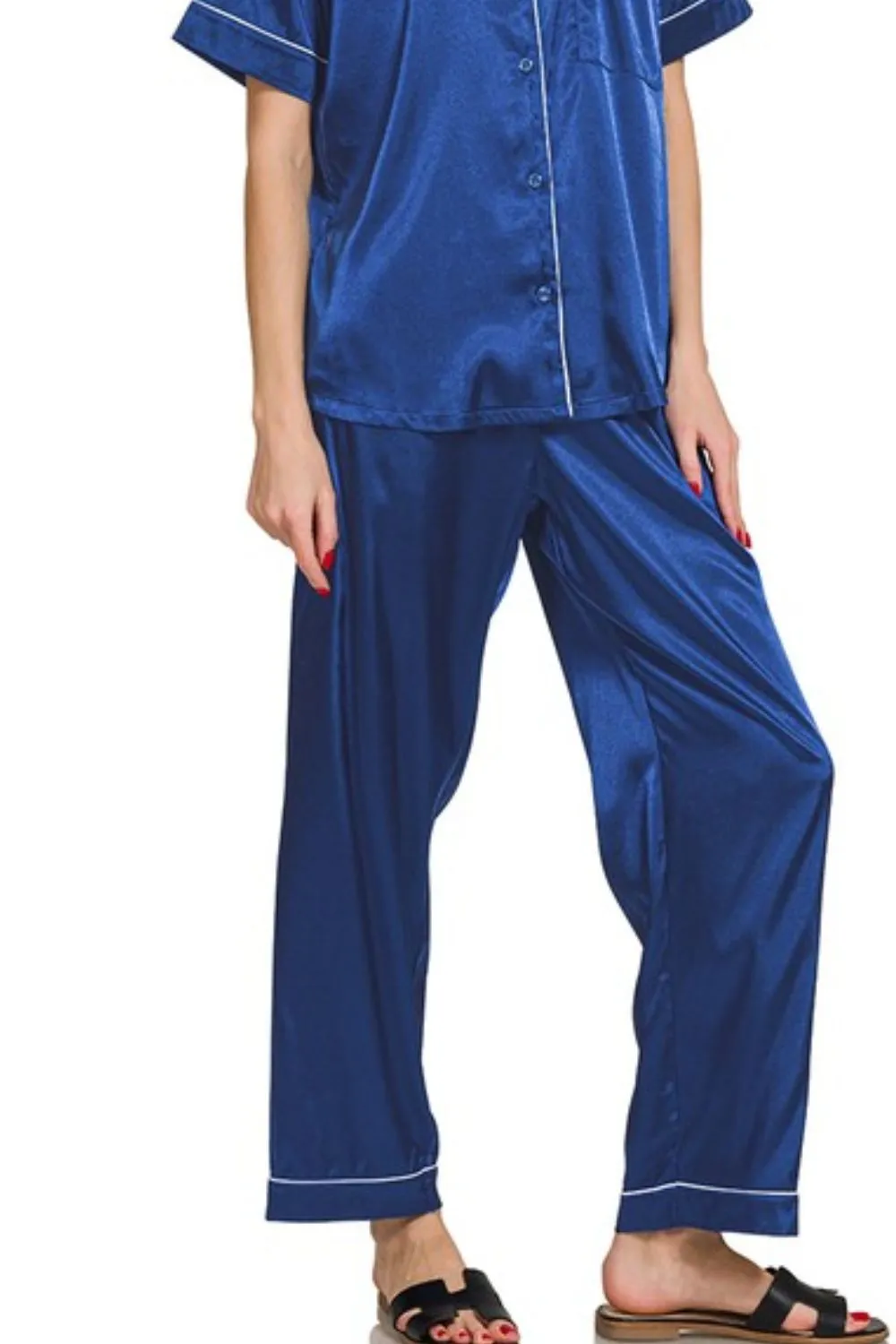 Satin Short Sleeve Top and Pants Pajama Set, image 2