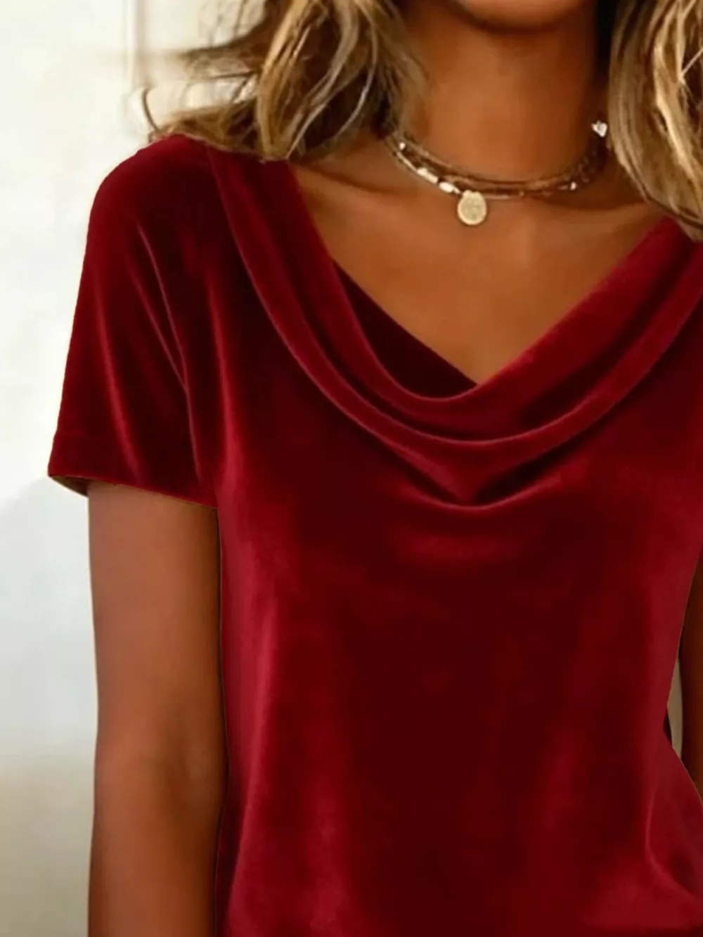 Velvet Cowl Neck Short Sleeve Top, image 14