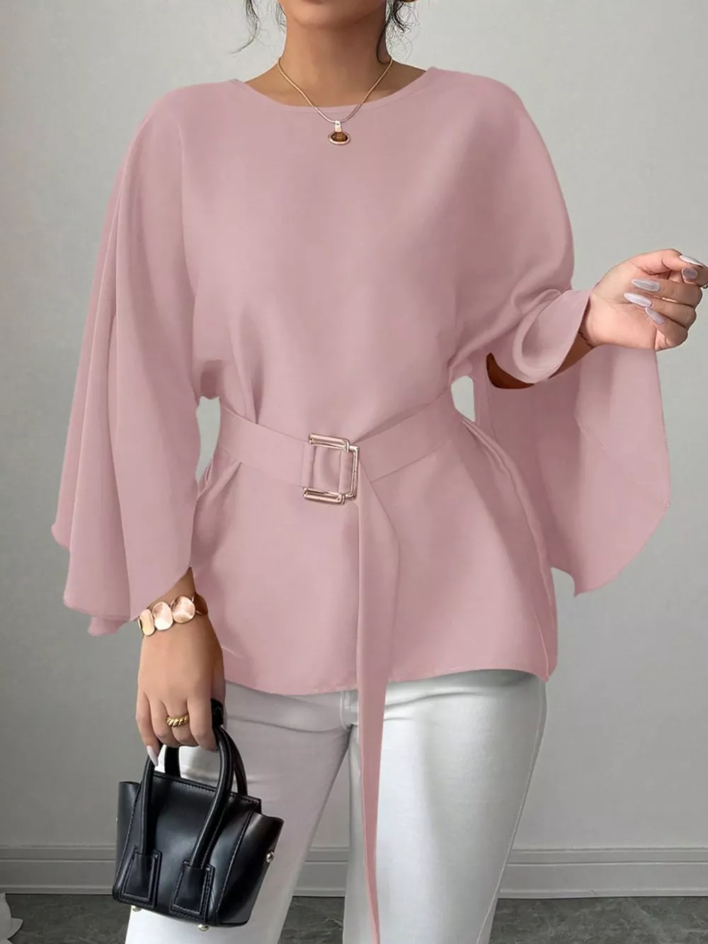 Batwing Sleeve Belted Blouse, image 19