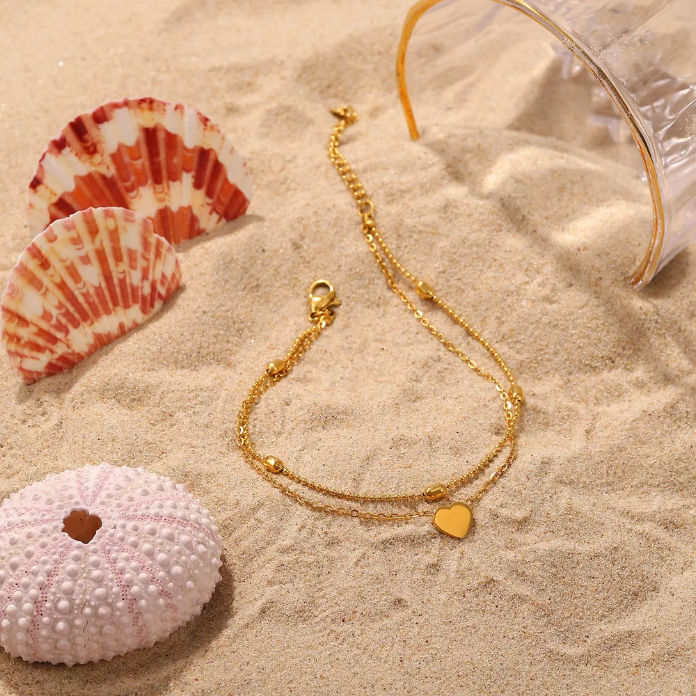 Heart Shape Double-Layered Anklet, image 2