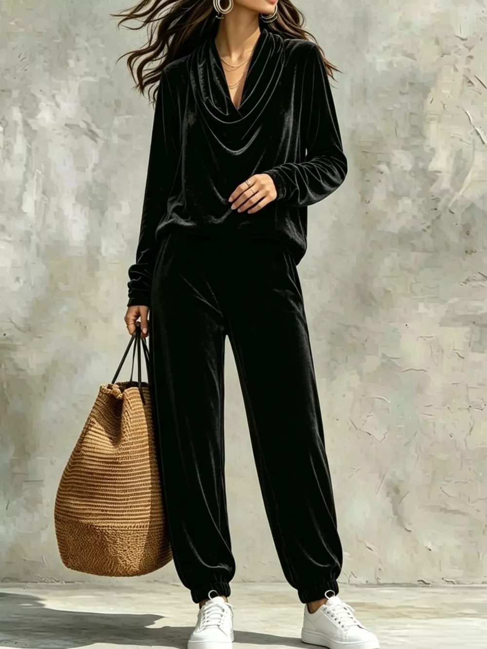 Full Size Velvet Cowl Neck Top and Pants Set Plus Size, image 2