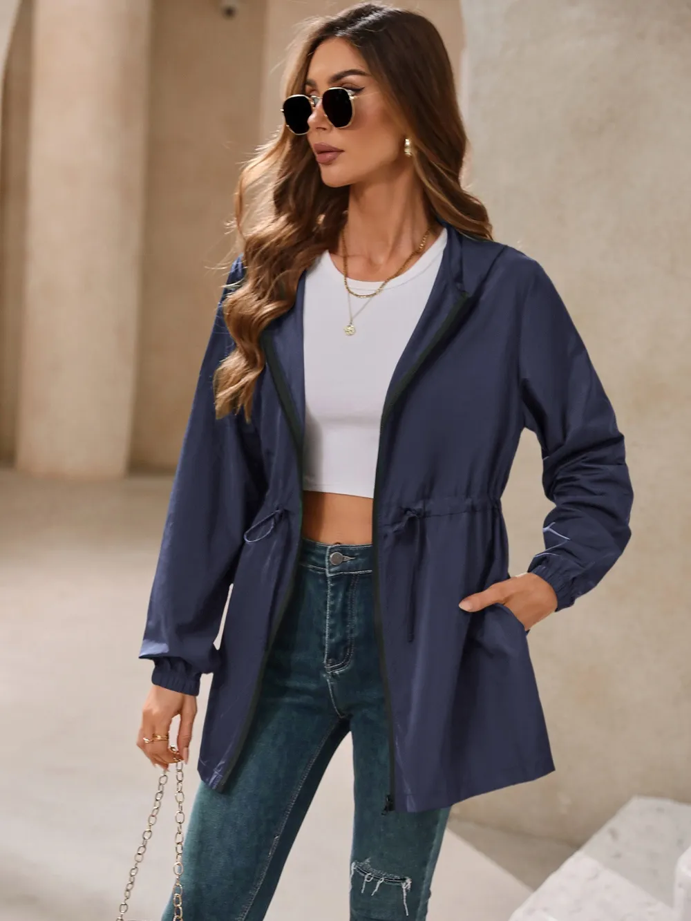 Outdoor Waterproof Long Sleeve Hooded Windbreaker, image 12