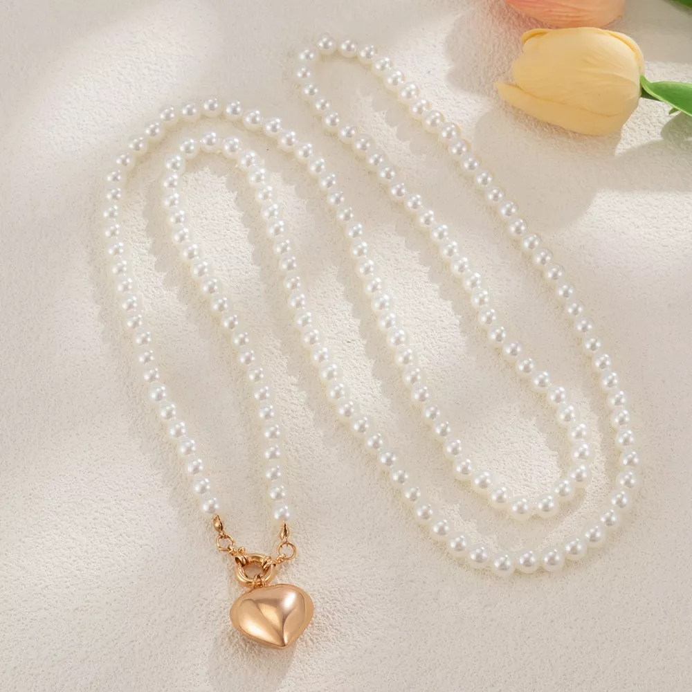 Pearl Chain Heart Necklace, image 3