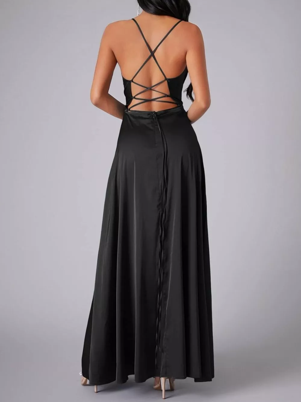 Lace Up Back Split Maxi Dress, image 9