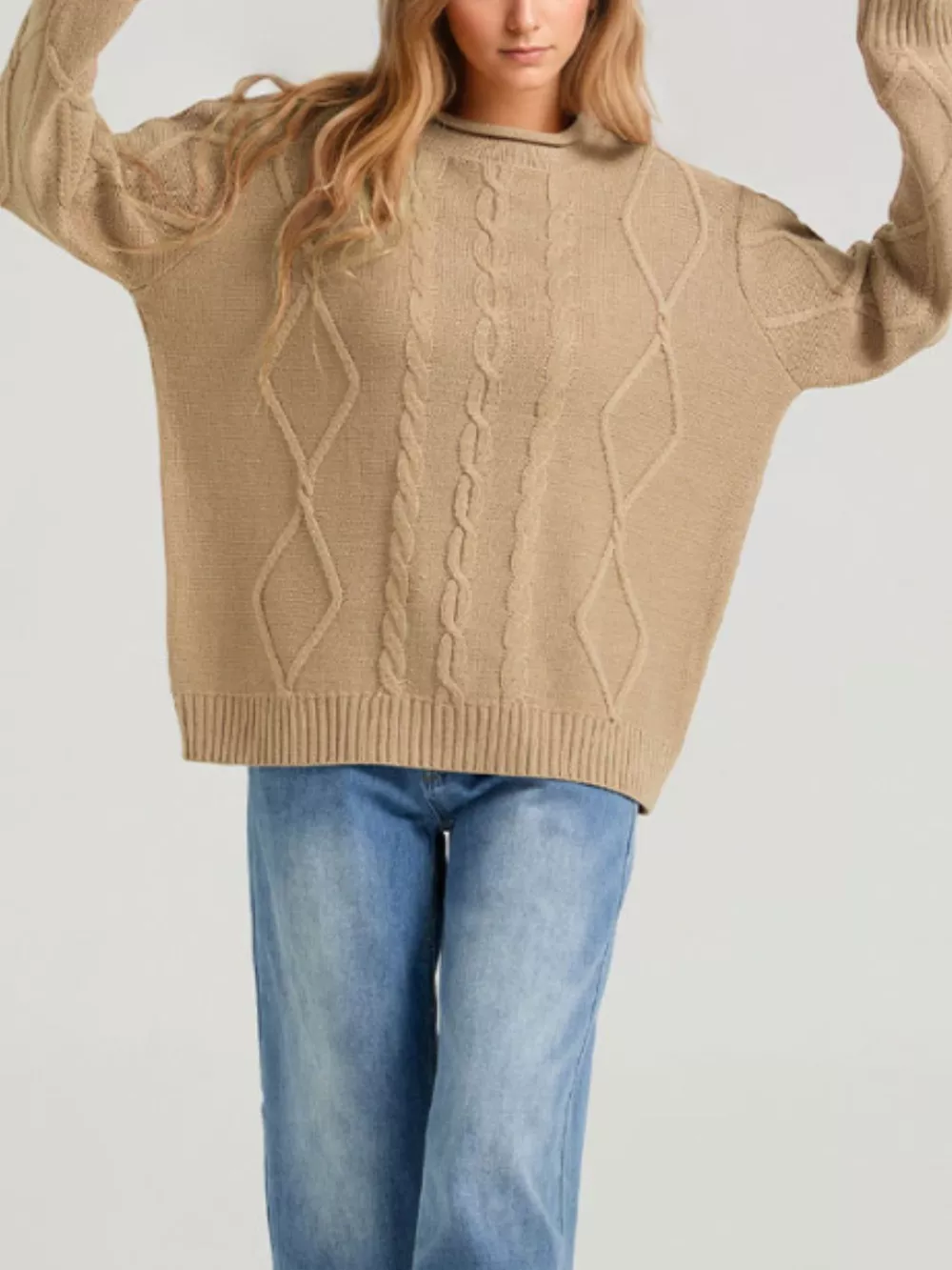 Cable Knit Ribbed Hem Sweater, image 12