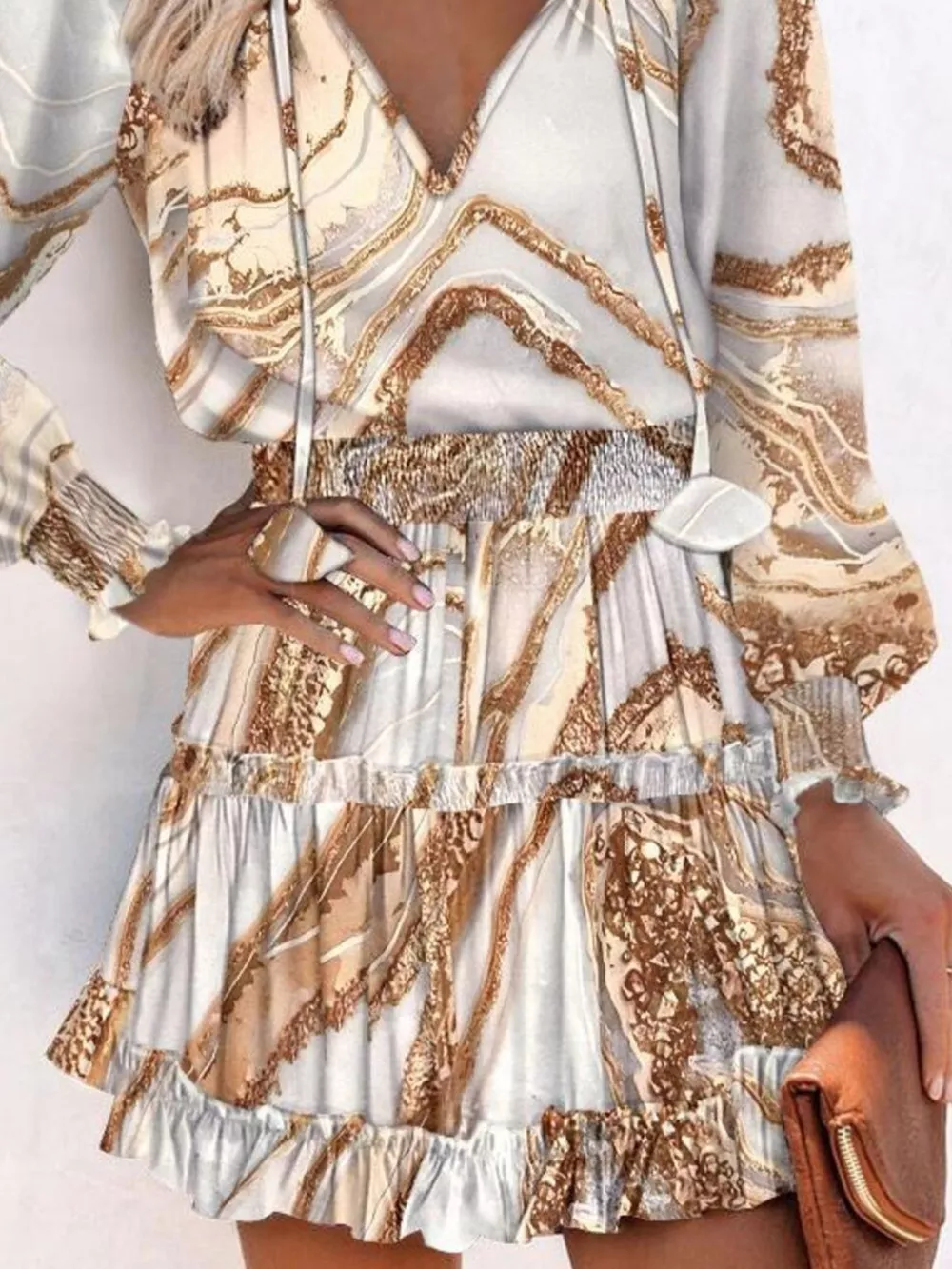 Tie Neck Lantern Sleeve Dress, image 15