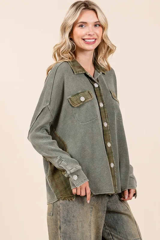 Mineral Washed Plaid Button Down Shacket, image 4