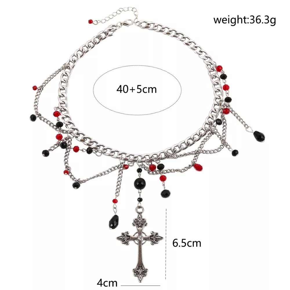 Gothic Cross Pendant Layered Necklace, image 8