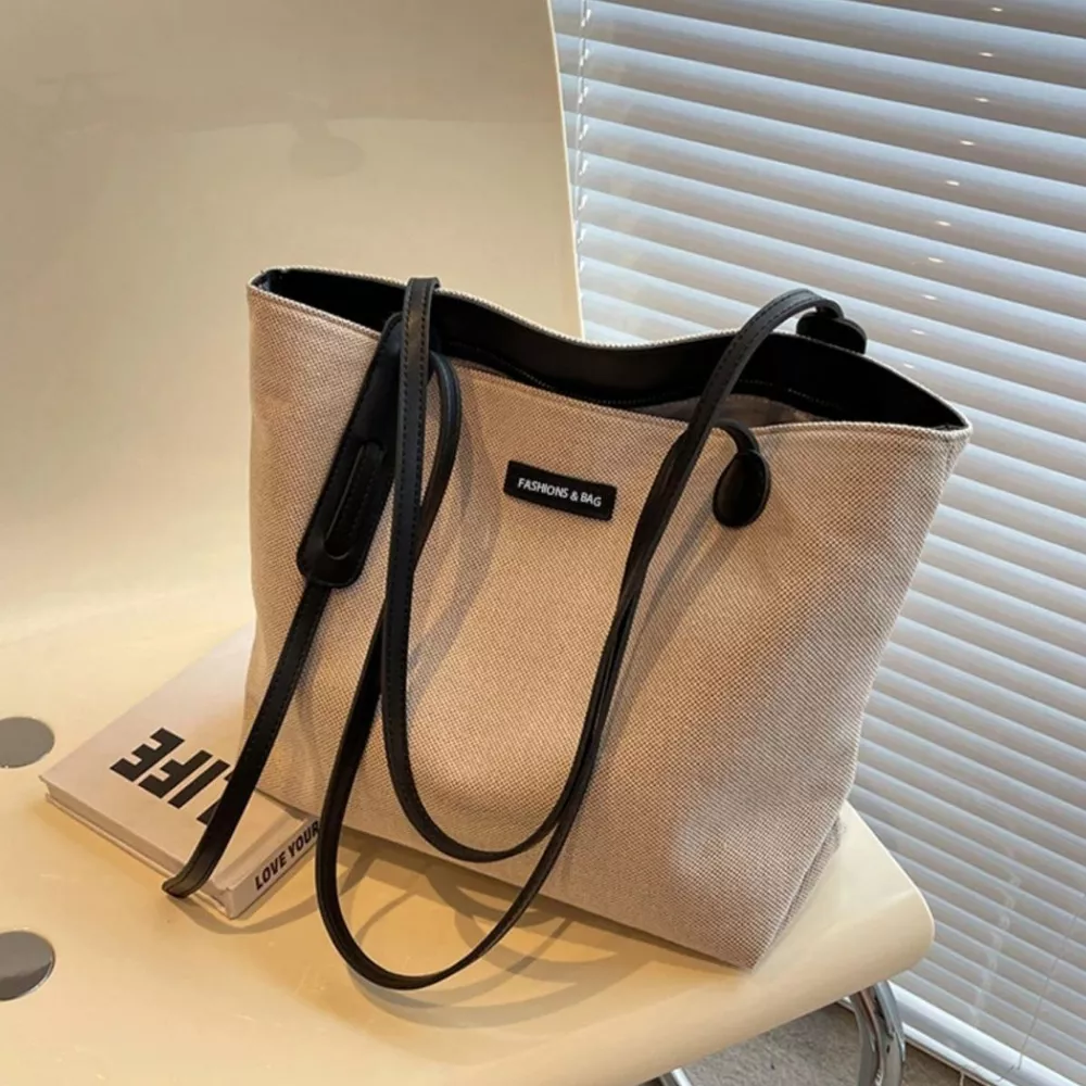 Leather Trim Canvas Shoulder Bag, image 6