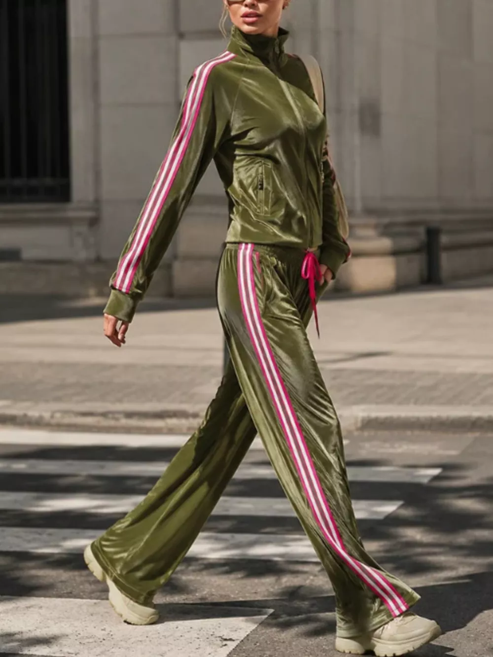 Striped Zip Up Outerwear and Pants Set, image 2