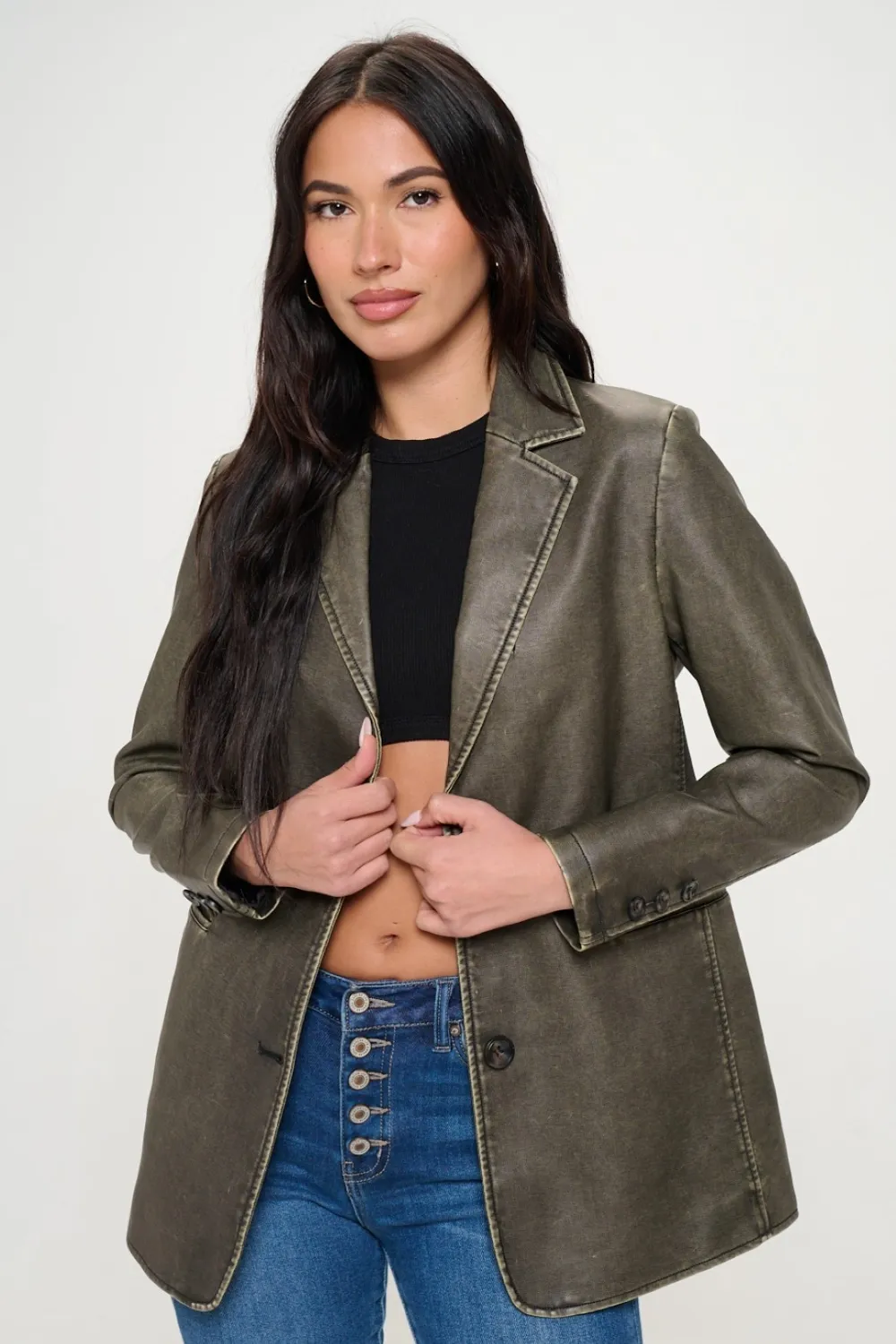 Single-Breasted Vegan Leather Blazer, image 3