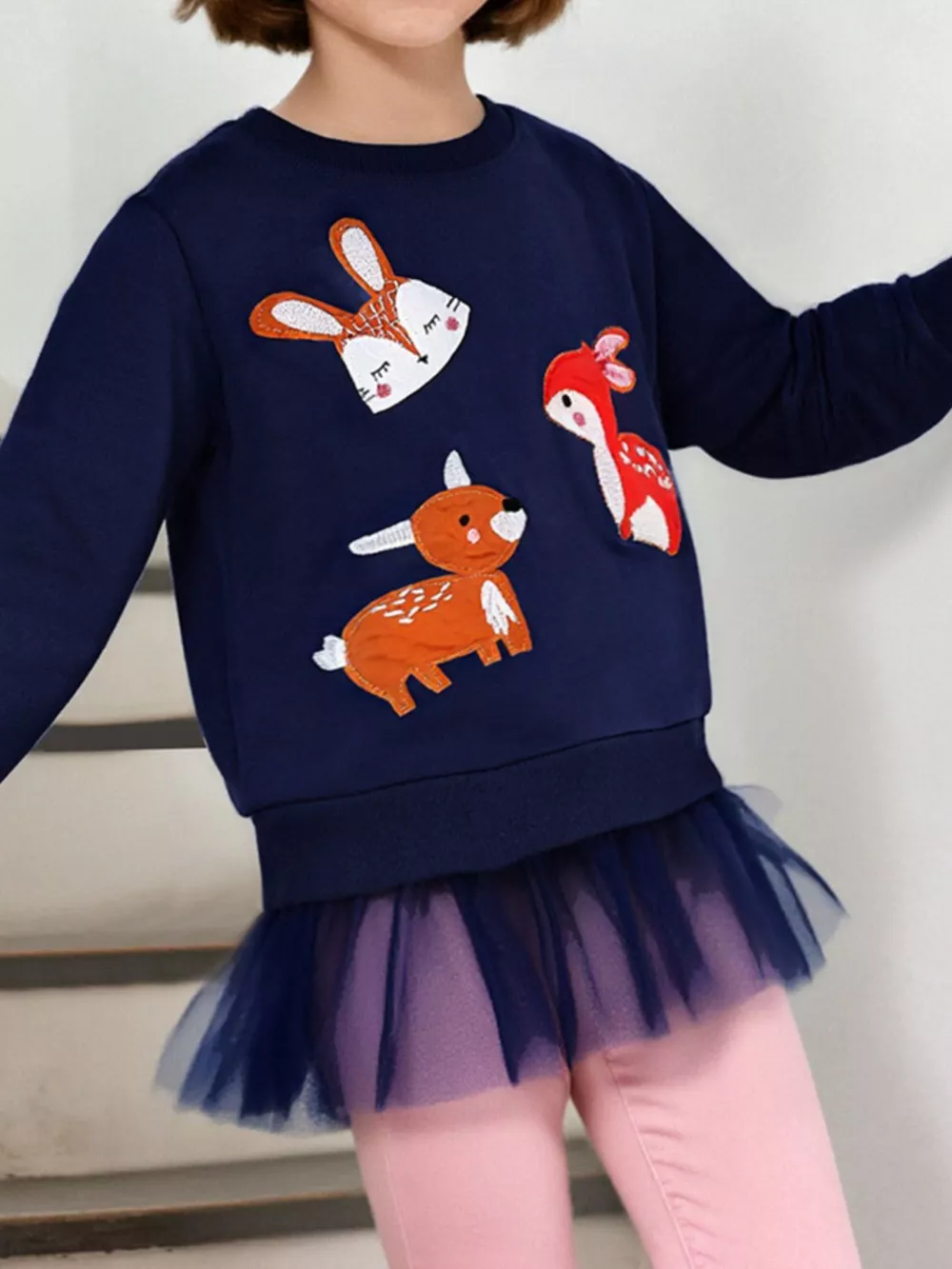Children's Cute Animal Tulle Hem Sweatshirt