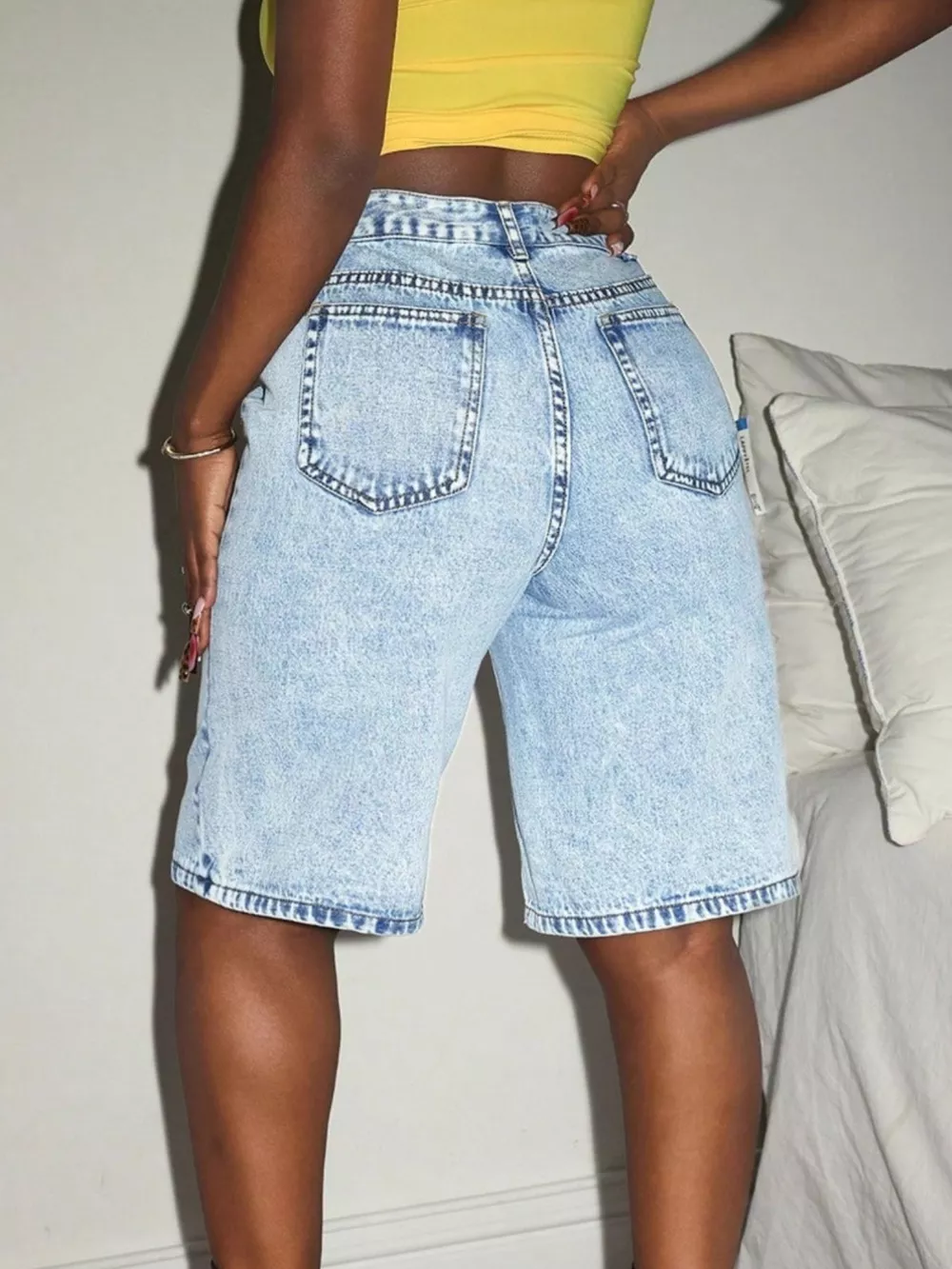 High-Waisted Denim Shorts, image 6