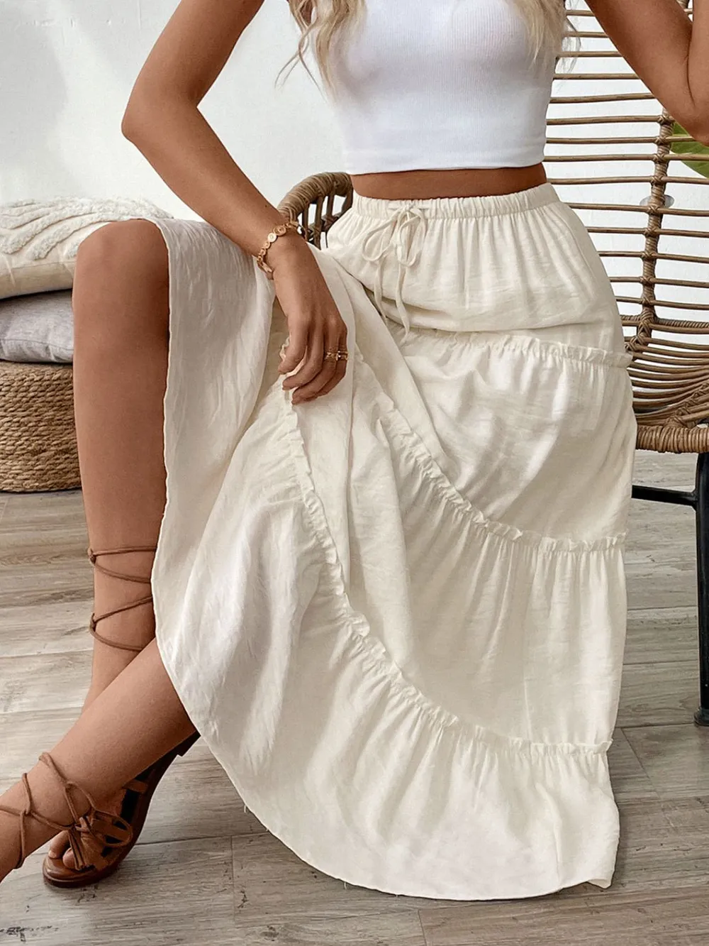 Drawstring Frill Tiered Skirt, image 6