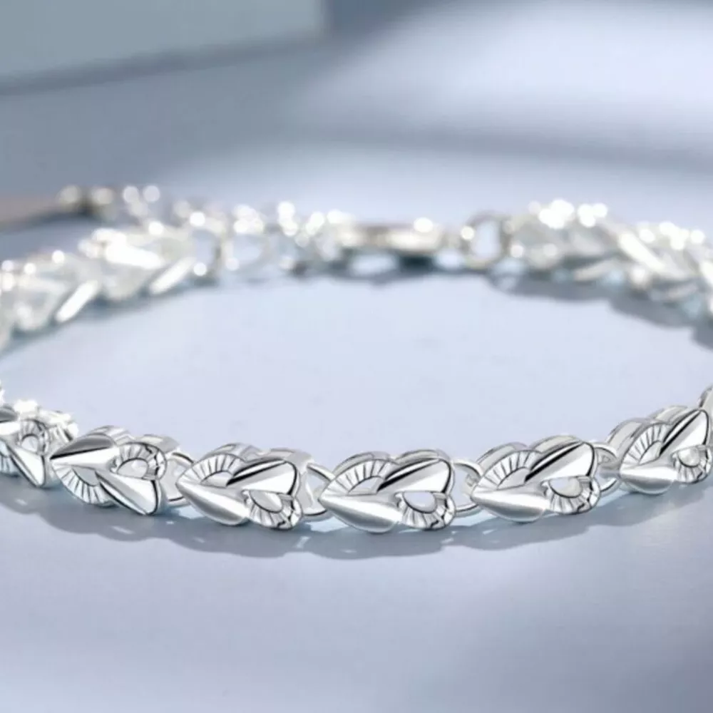 925 Sterling Silver Heart Link Bracelet, image 3