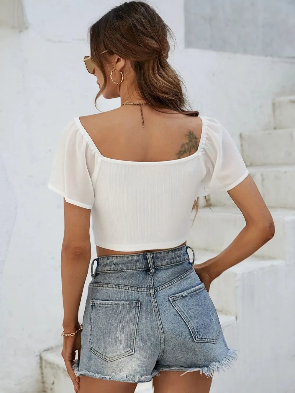 Drawstring Short Sleeve Crop Top, image 3