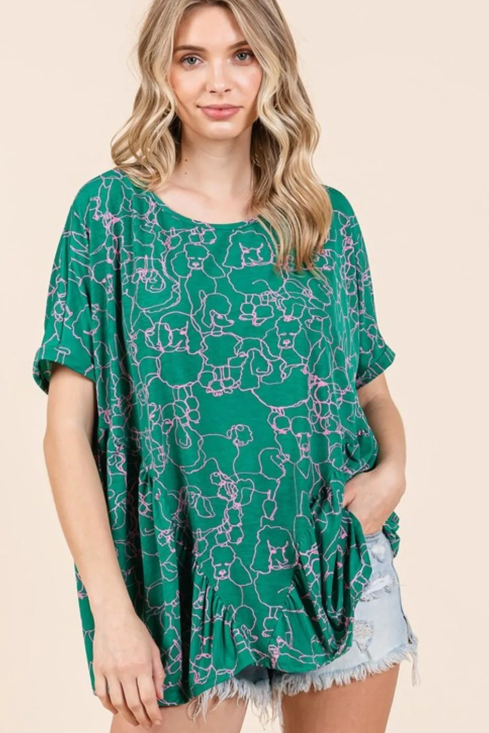 Abstract Print Round Neck Short Sleeve Top, image 4