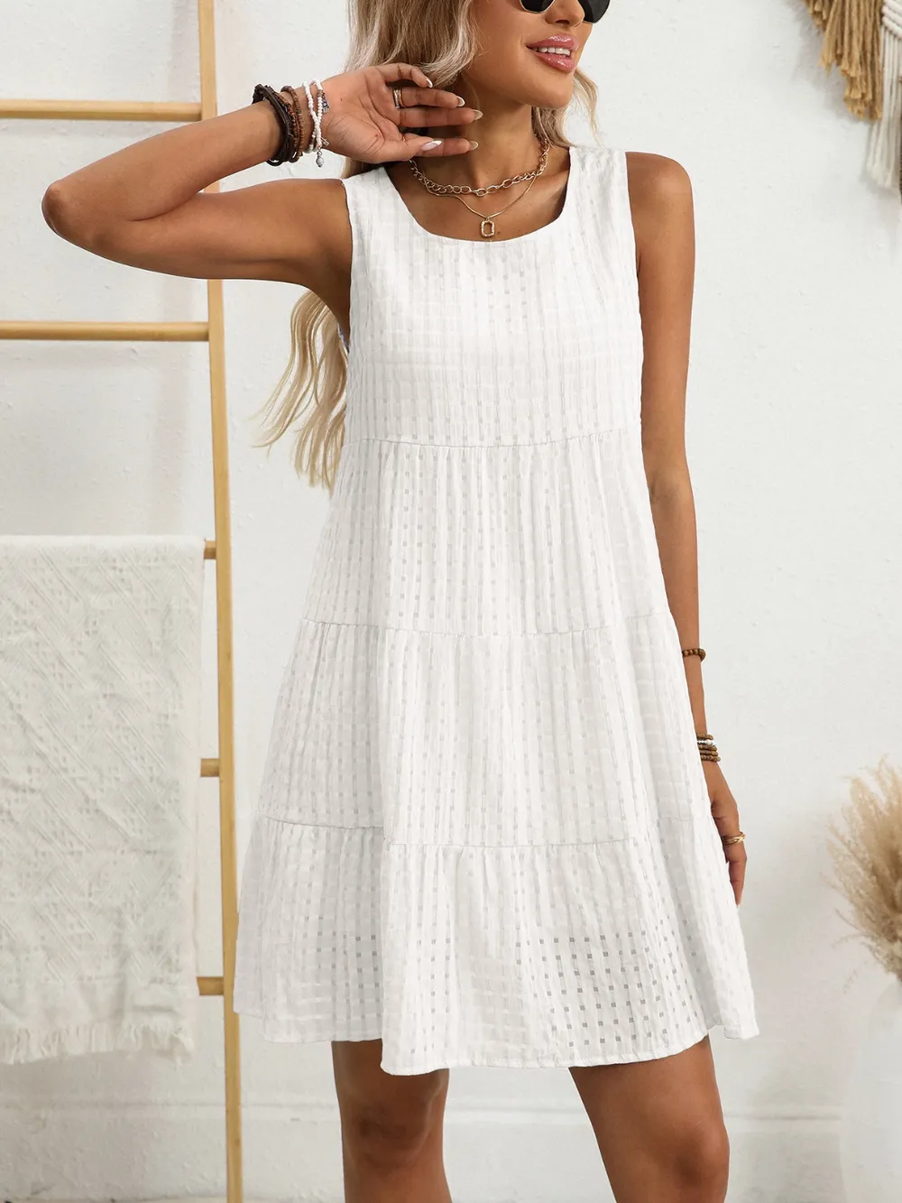 Plaid Round Neck Sleeveless Mini Dress, image 13