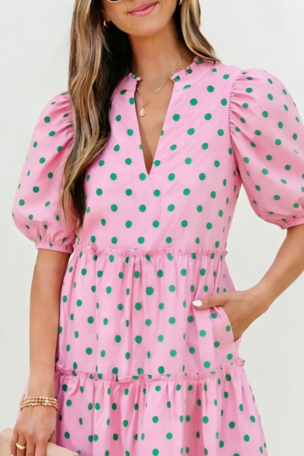 Polka Dot Tiered Mini Dress, image 2