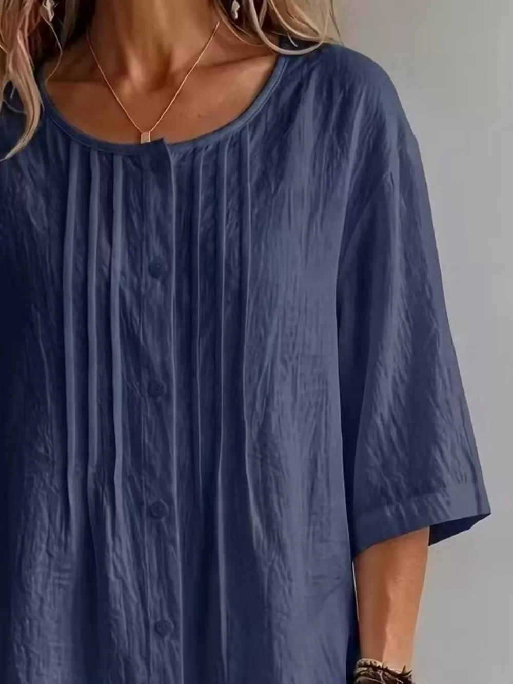 Full Size Texture Round Neck 3/4 Sleeve Blouse Plus Size, image 8