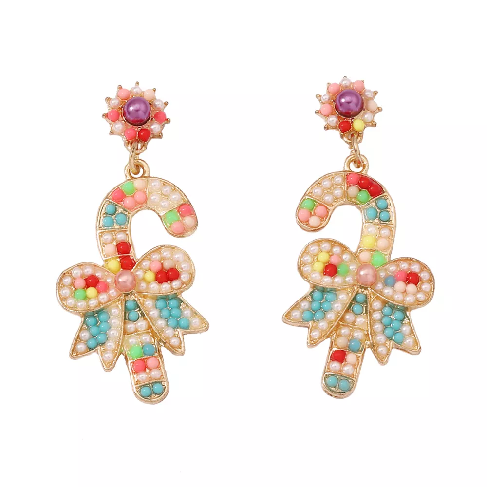 Christmas Candy Cane Bow Drop Earrings, image 4
