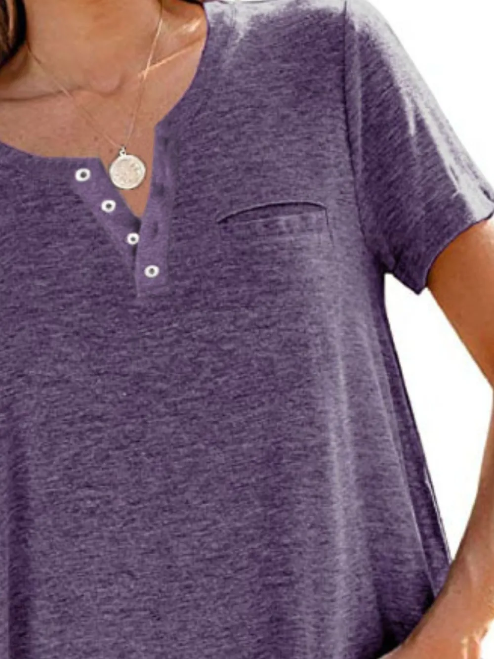 Full Size Notched Short Sleeve T-Shirt Plus Size, image 2