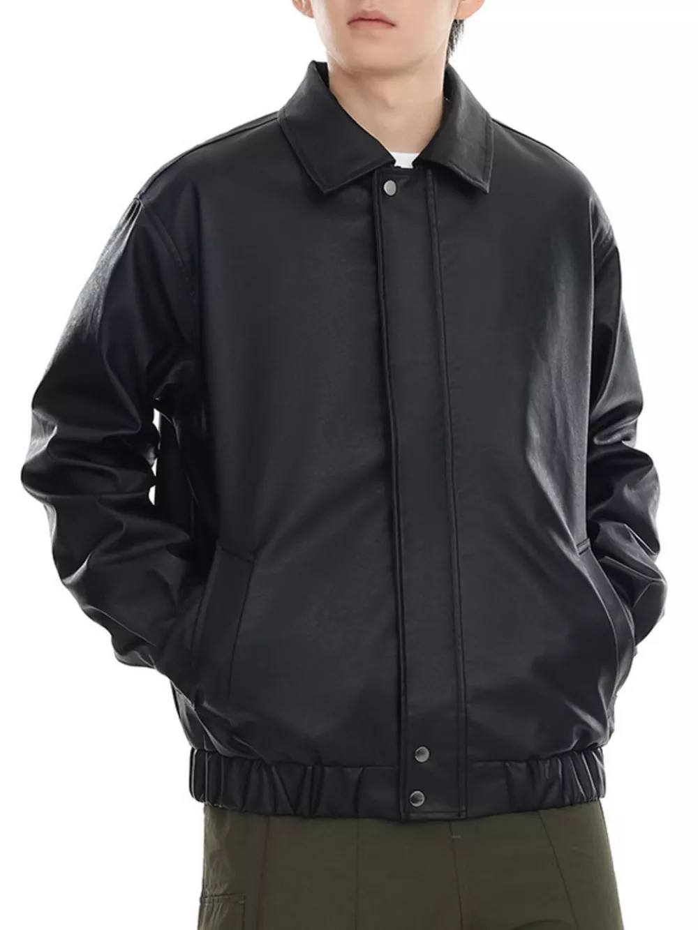 Men's Plus Size Classic Faux Leather Jacket, image 2