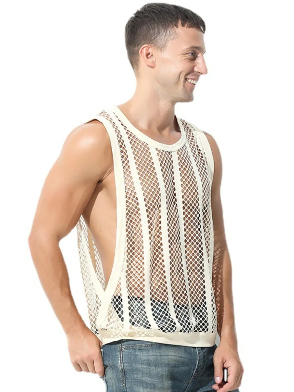 Men's Openwork Round Neck Tank, image 5