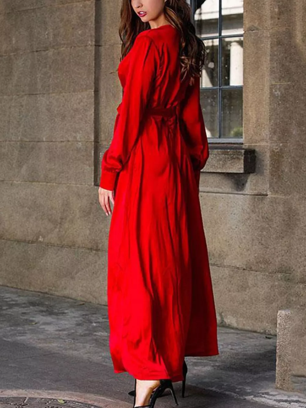 Plus Size Surplice Long Sleeve Slit Maxi Dress, image 5