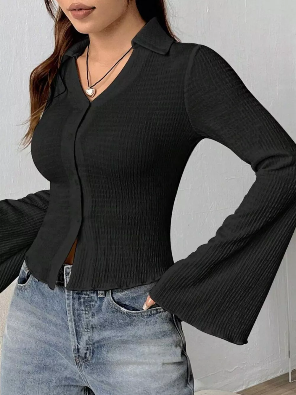Button Up Flare Sleeve Shirt, image 16