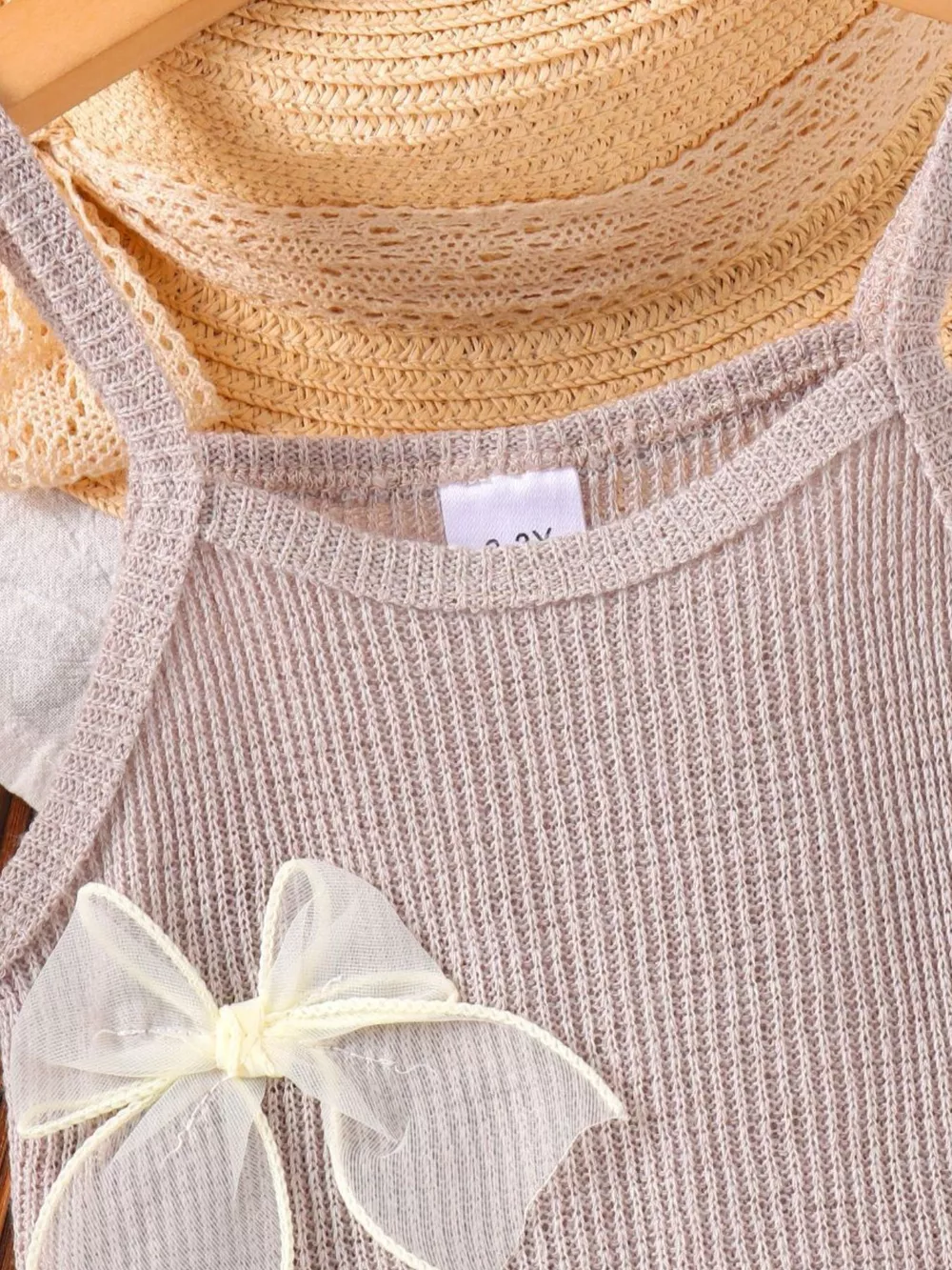 Children's Ribbed Knit Spaghetti Strap Dress with Bow, image 2